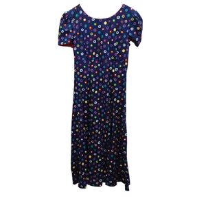 Leslie Lucks Vintage Blue Rainbow Polka Dot Cotton Maxi Dress Bow Detail